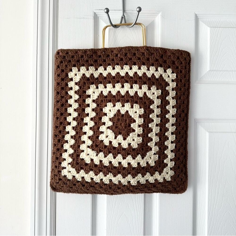 Handcrafted Made Spain Boho Vintage Retro Crocheted Granny Square Shopper Tote